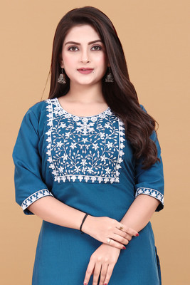 RIDDHI COLLECTION MALL Women Embroidered A-line Kurta(Blue)