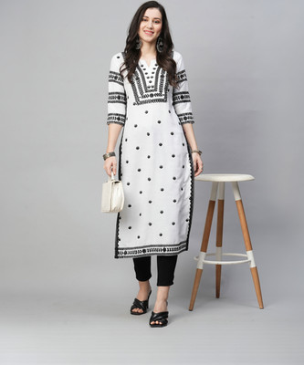 Heturaj fashion Women Embroidered Straight Kurta(White)