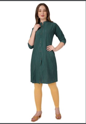 laiboo Women Self Design A-line Kurta(Green)