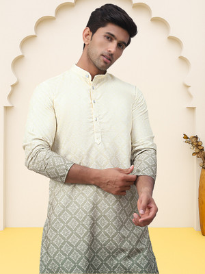Jompers Men Printed Straight Kurta(Yellow)