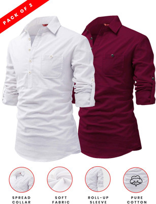 FireFish Men Solid A-line Kurta(Maroon, White)