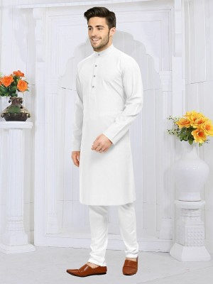 DHASU TRENDZ Men Solid Anarkali Kurta(White)