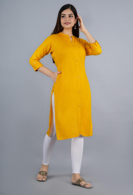 HouseOfCommon Women Solid Straight Kurta(Yellow)