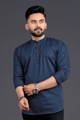 Nnc Men Solid Straight Kurta(Blue)