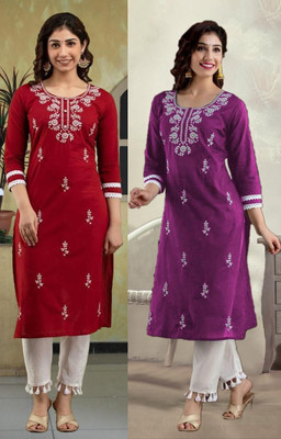 SISTO Women Embroidered A-line Kurta(Multicolor)