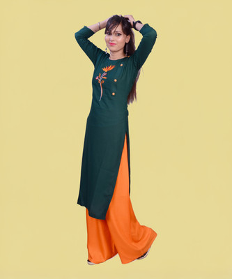 Anvi creation Women Printed Straight Kurta(Green)