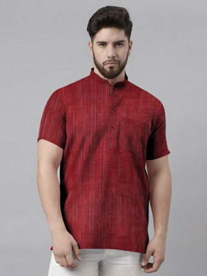 MK WORLD Men Solid Straight Kurta(Red)
