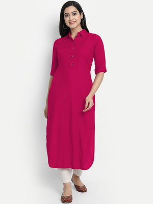 looknchoice Women Solid A-line Kurta(Pink)