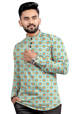 ISUELFAB Men Printed Straight Kurta(Green)
