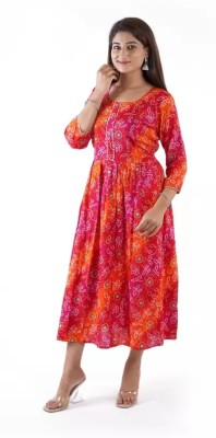 Sanno Creation Women Self Design Anarkali Kurta(Orange)