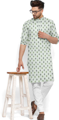 VINAARI Men Printed Straight Kurta(Green, Light Green)
