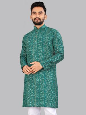 Divastri Men Printed A-line Kurta(Green)
