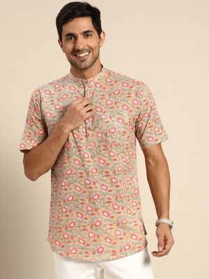 Rajubhai Hargovindas Men Printed Straight Kurta(Beige)