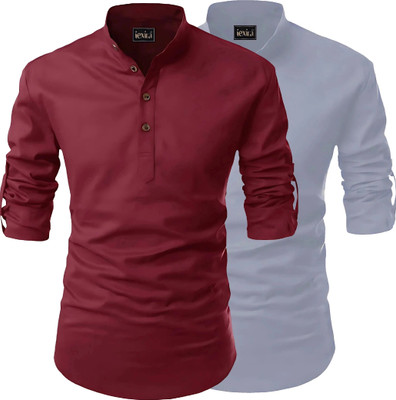iexira Men Solid, Self Design Straight Kurta(Maroon)