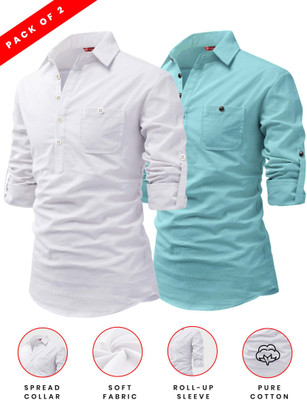 Yugnik Men Solid A-line Kurta(White)
