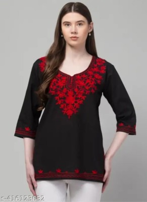 Af Fashion Hub Women Embroidered A-line Kurta(Black, Red)