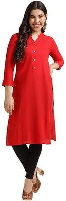 Masrat Collection Women Solid A-line Kurta(Red)