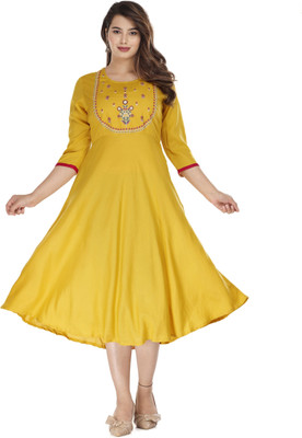 GULJAR FASHION Women Embroidered A-line Kurta(Yellow)