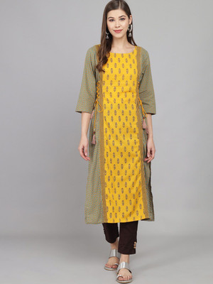 ANOUK Women Printed Straight Kurta(Yellow)