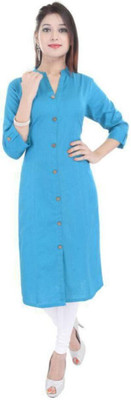 HouseOfCommon Women Solid Straight Kurta(Light Blue)