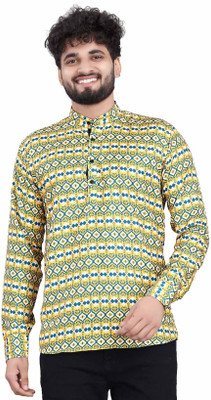 VALENCIA Men Printed Straight Kurta(Green)