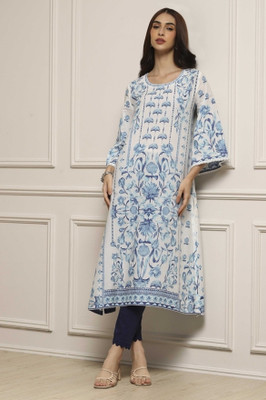 BIBA Women Printed Straight Kurta(White)