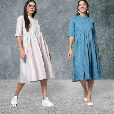 HouseOfCommon Women Ethnic Dress Multicolor Midi/Calf Length Dress