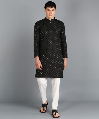 COZYCLOTH Men Embellished Straight Kurta(Black)