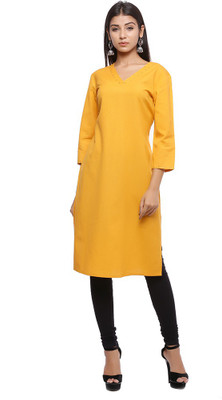Cloth Stories Women Solid Straight Kurta(Yellow)