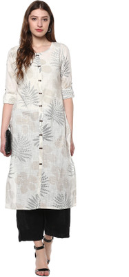 Janasya Women Printed, Floral Print Straight Kurta(Beige)