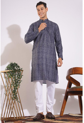 khaddarvas Men Printed A-line Kurta(Grey)
