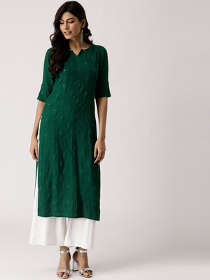 LIBAS Women Embellished Straight Kurta(Green)