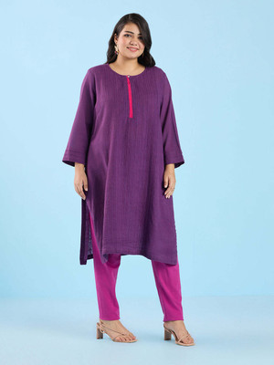 Big Hello Women Solid Ethnic Dress Kurta(Purple)