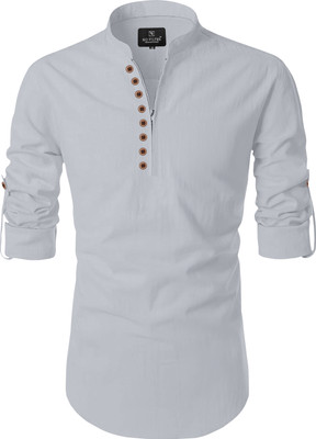 Ukhu Men Solid A-line Kurta(Grey)
