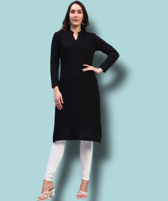 HEMLOCK Women Self Design Straight Kurta(Black)