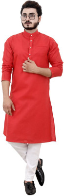 Shree Dutt Creation Men Solid Straight Kurta(Red)