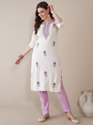 ANOUK Women Printed Straight Kurta(White)
