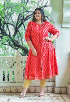 AKIKO Women Floral Print Anarkali Kurta(Light Blue)