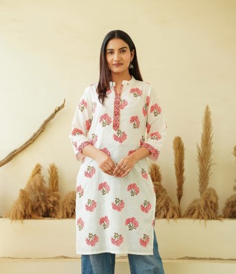 DANIAA Women Floral Print Straight Kurta(Pink)