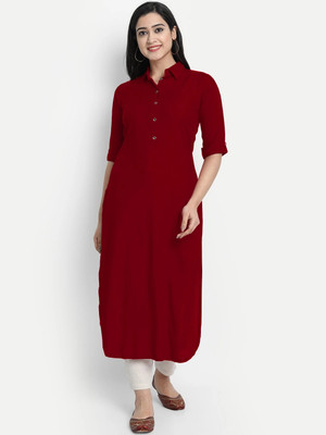 looknchoice Women Solid A-line Kurta(Maroon)