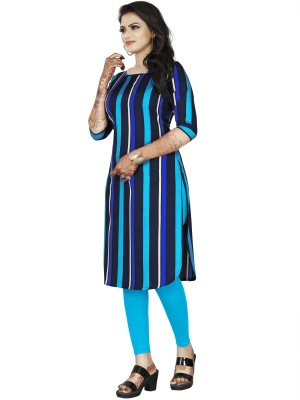 Hiral Creation Women Striped Straight Kurta(Blue)