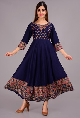 Suraj Faishon Women Embellished Anarkali Kurta(Dark Blue)