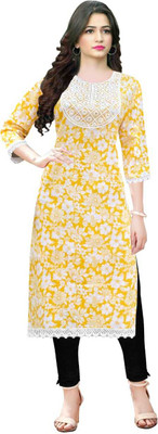 LGH Women Printed A-line Kurta(Yellow)