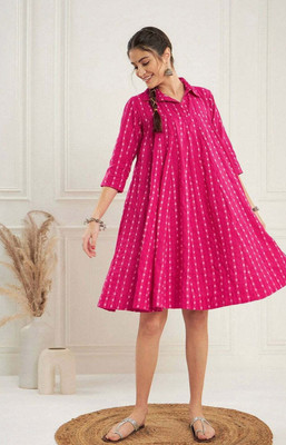 Munga Fashion Women Fit and Flare Pink Above Knee/Mid Thigh Length Dress