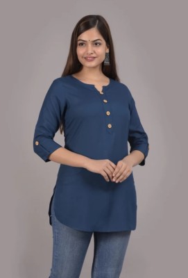 AYUB Women Solid Straight Kurta(Blue)