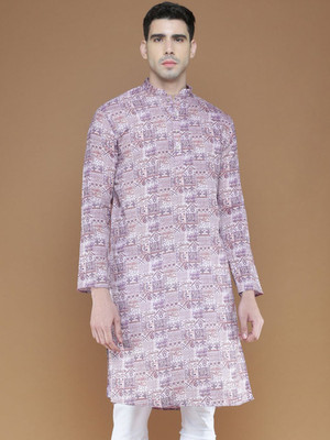 ANOUK Men Woven Design Straight Kurta(Purple)