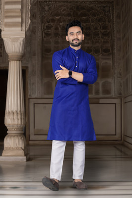 DHASU TRENDZ Men Solid Straight Kurta(Blue)