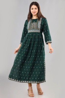 MITHACSHI Women Embroidered Anarkali Kurta(Green)