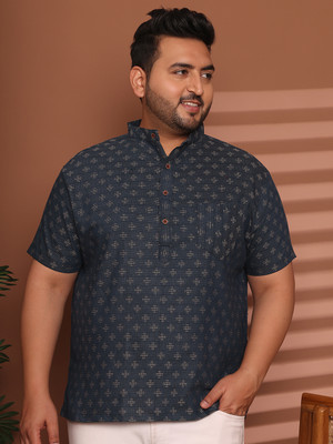ED PLUS Men Printed Straight Kurta(Blue)