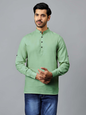 Yugnik Men Solid A-line Kurta(Light Green)